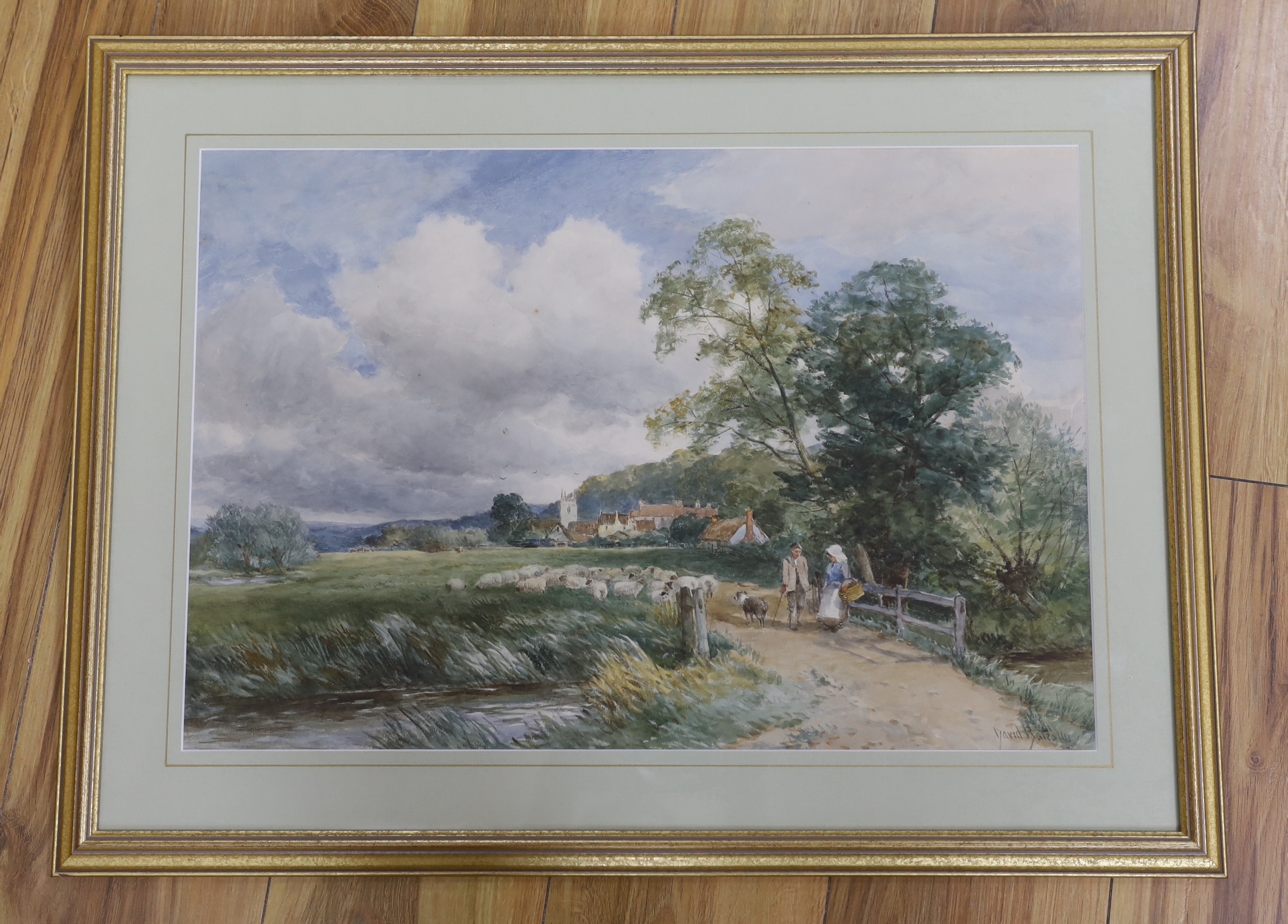 David Bates (1840-1921), watercolour - 'The way to the village', signed, 36 x 52cm